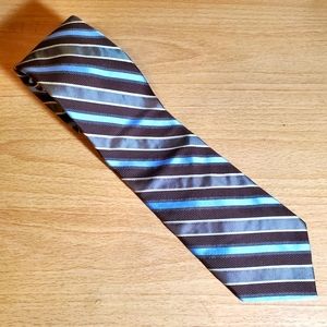 100% Silk Handmade Tie EAGLE SHIRTMAKERS Striped Blue Brown Neck Tie